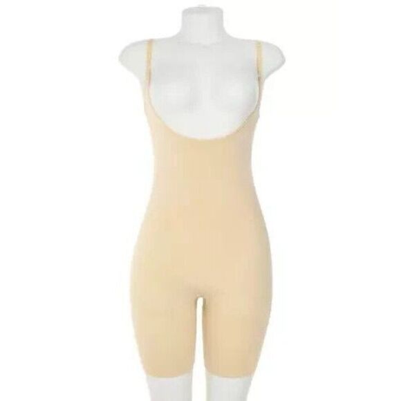 Spanx S1086 Womens Soft Nude Power Series Open Bust Midthigh Bodysuit Size L - Picture 1 of 6